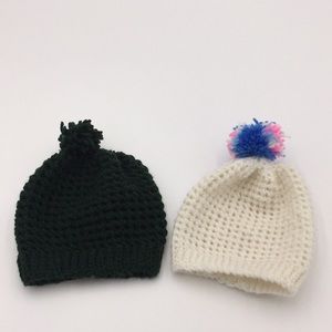 2 Hand Knit Infant Baby Winter Hats Touques